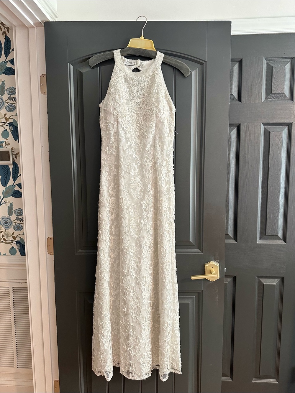 Scala Ivory Lace Halter Wedding Dress